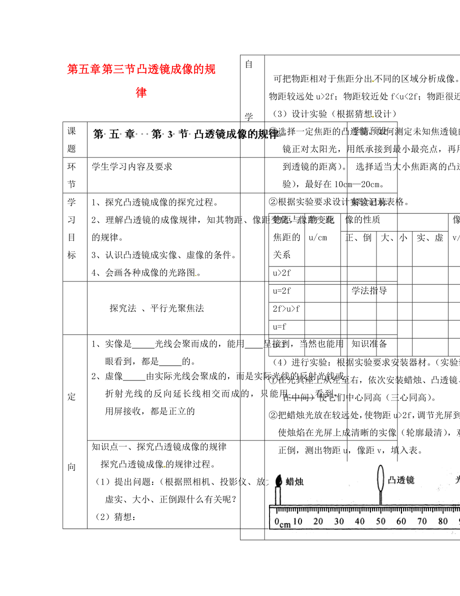 貴州省六盤水市第十三中學(xué)八年級物理上冊 第五章 第三節(jié) 凸透鏡成像的規(guī)律導(dǎo)學(xué)案（無答案）（新版）新人教版_第1頁