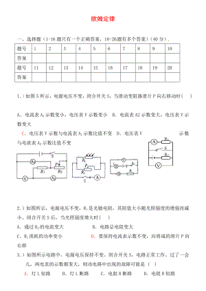 湖北省孝感市孝南區(qū)三汊鎮(zhèn)中學(xué)2020屆中考物理 歐姆定律復(fù)習(xí)（無答案）