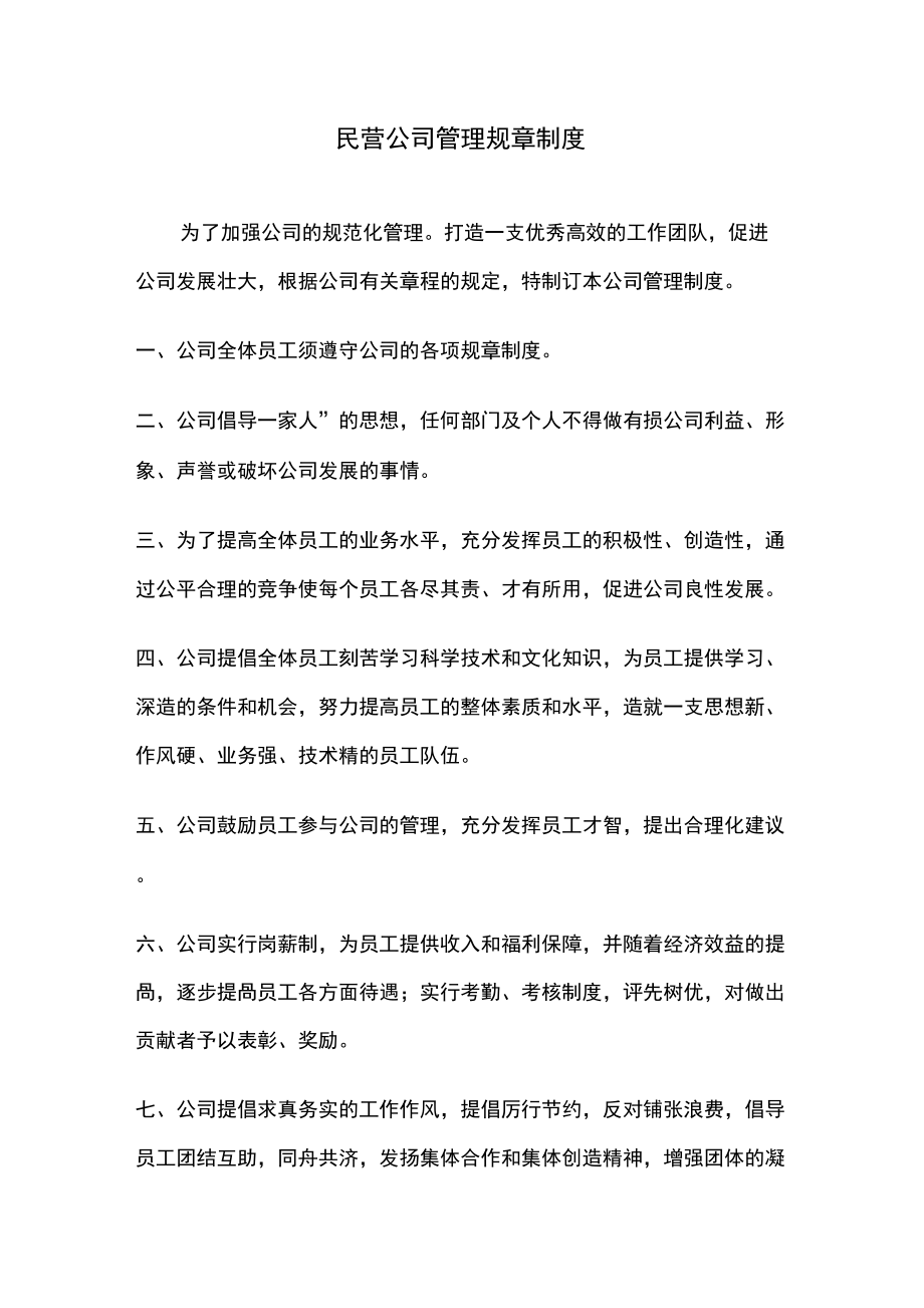 民营企业公司管理规章制度_第1页