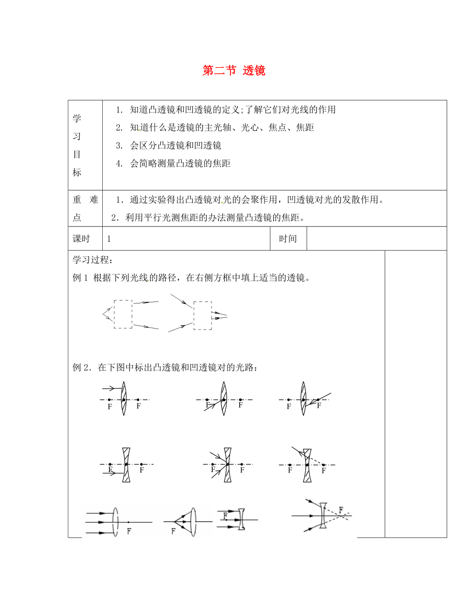 江蘇省淮安市金湖縣呂良中學(xué)八年級物理上冊 第四章 第二節(jié) 透鏡復(fù)習(xí)教案2 蘇科版_第1頁