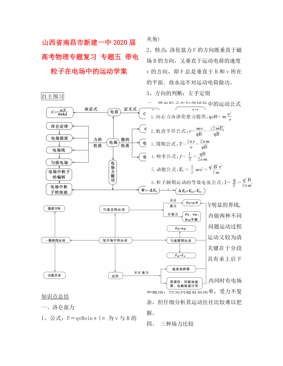 江西省南昌市新建一中2020屆高考物理專題復(fù)習(xí) 專題五 帶電粒子在電場(chǎng)中的運(yùn)動(dòng)學(xué)案_第1頁(yè)