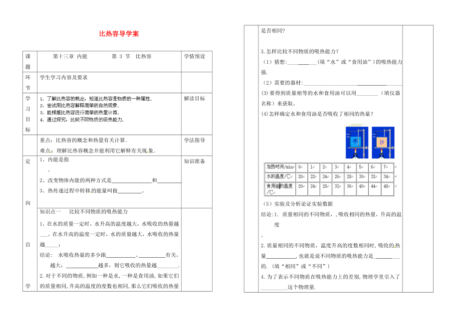 貴州省六盤(pán)水市第十三中學(xué)九年級(jí)物理全冊(cè) 第十三章 第3節(jié) 比熱容導(dǎo)學(xué)案（無(wú)答案） （新版）新人教版_第1頁(yè)