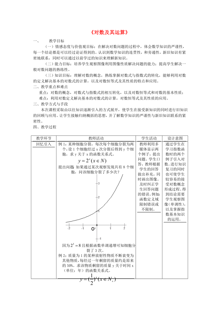 高中數(shù)學(xué) 《對數(shù)及其運(yùn)算》教案16 新人教B版必修1_第1頁