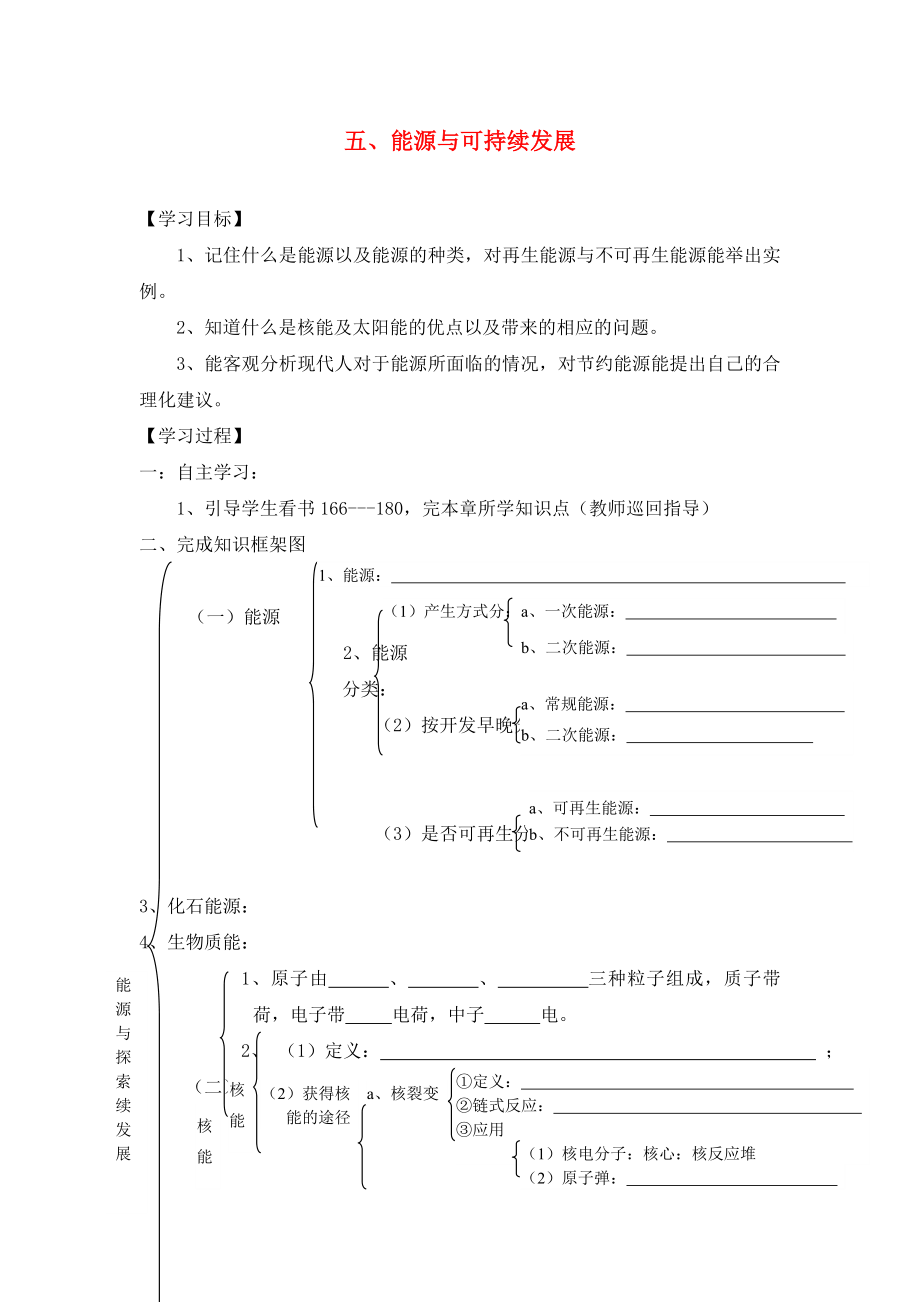 湖北省2020屆九年級物理全冊 22 能源與可持續(xù)發(fā)展復(fù)習(xí)學(xué)案（無答案）（新版）新人教版_第1頁