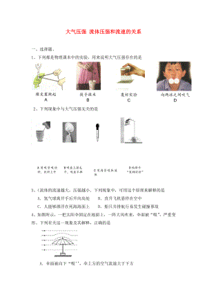 2020年中考物理專題訓(xùn)練 大氣壓強(qiáng) 流體壓強(qiáng)和流速的關(guān)系（無(wú)答案）