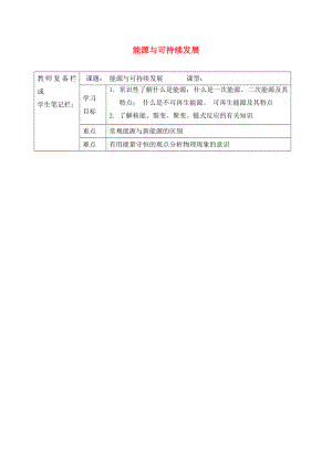 吉林省汪清縣九年級物理全冊 22 能源與可持續(xù)發(fā)展單元復(fù)習(xí)學(xué)案（無答案）（新版）新人教版（通用）