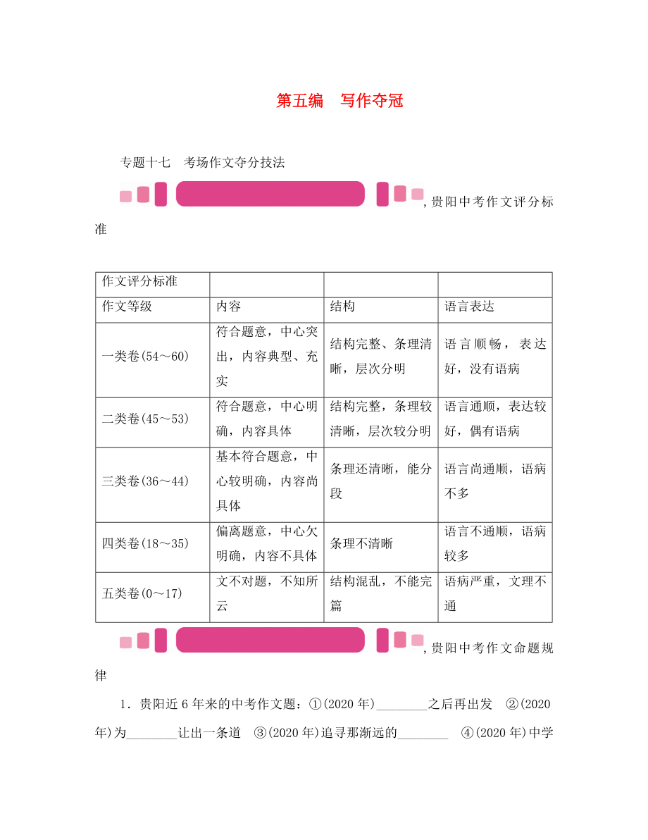 （貴陽專版）2020年中考語文命題研究 第五編 寫作奪冠 技法一 破題三招（通用）_第1頁