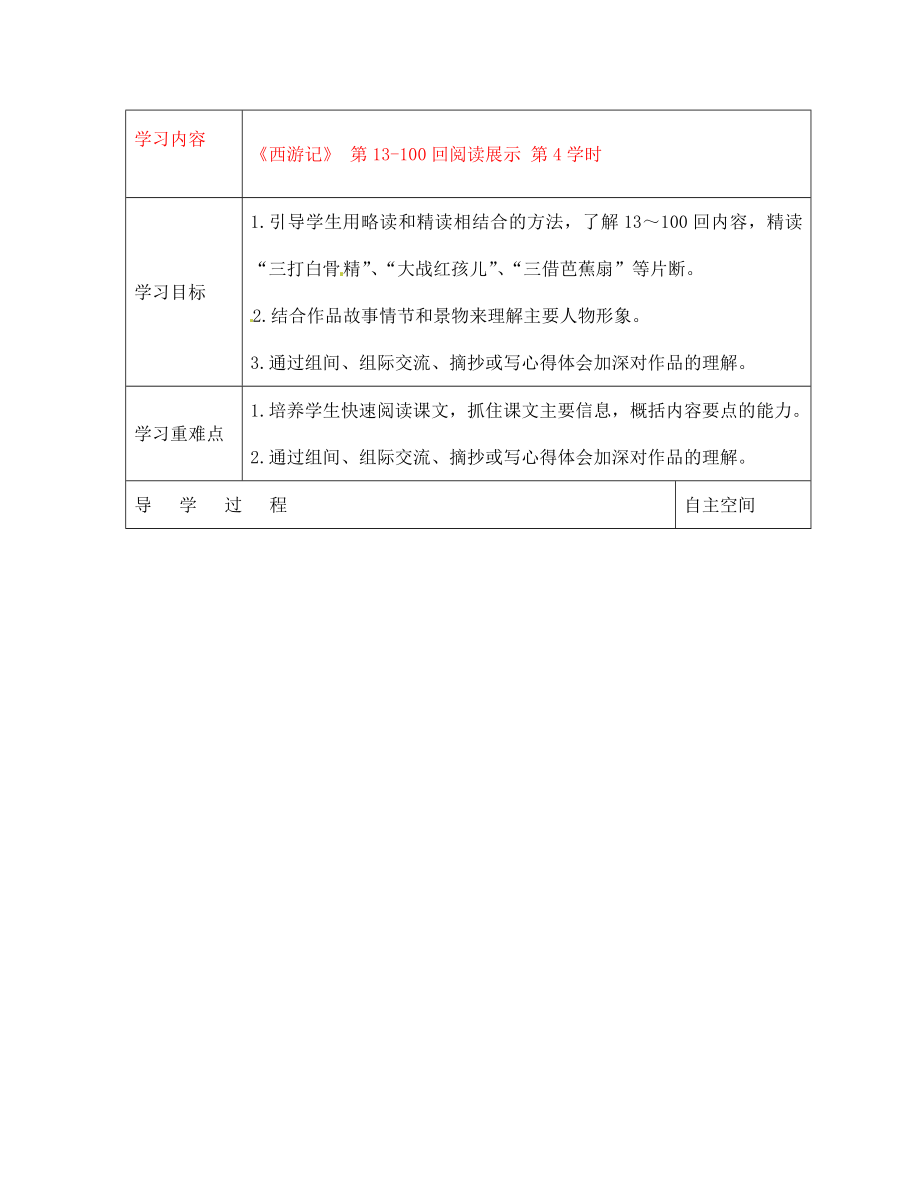 黑龍江省大慶市 第二十七中學七年級語文下冊《《西游記》 第13-100回閱讀展示 第4學時》導學案（無答案） 蘇教版_第1頁