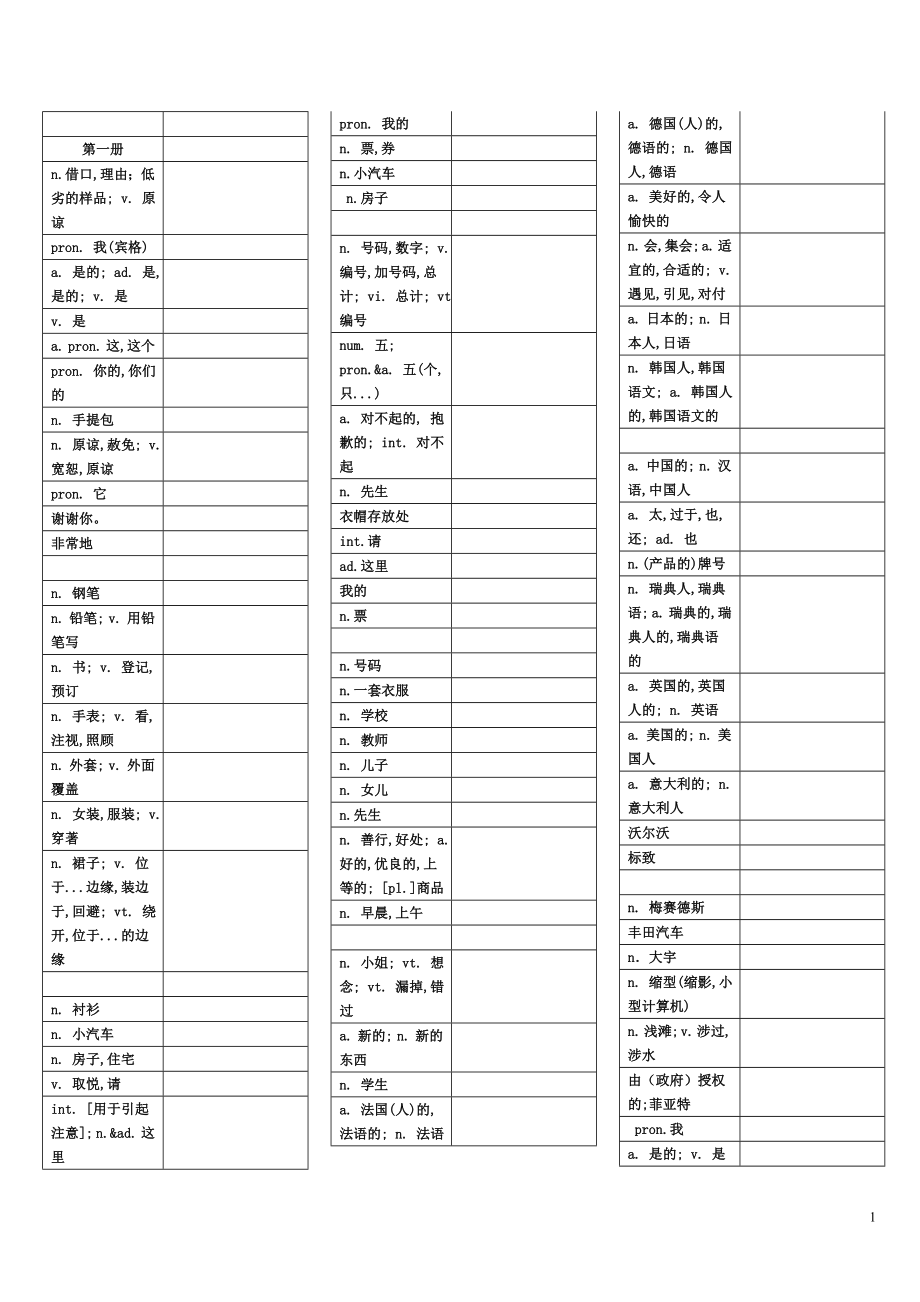 成人版新概念英語第一冊單詞.doc_第1頁