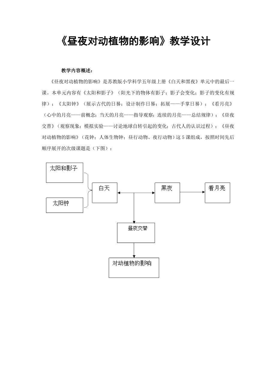 《晝夜對動植物的影響》教學設計_第1頁