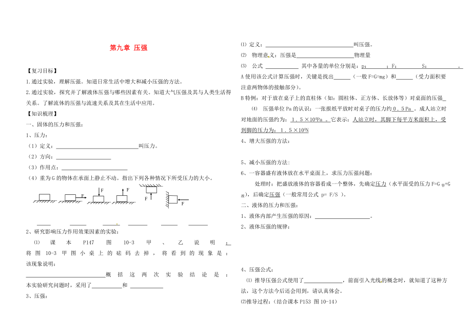 遼寧省葫蘆島市海濱九年一貫制學(xué)校2020屆中考物理一輪復(fù)習(xí)《第九章 壓強(qiáng)》（無答案）_第1頁