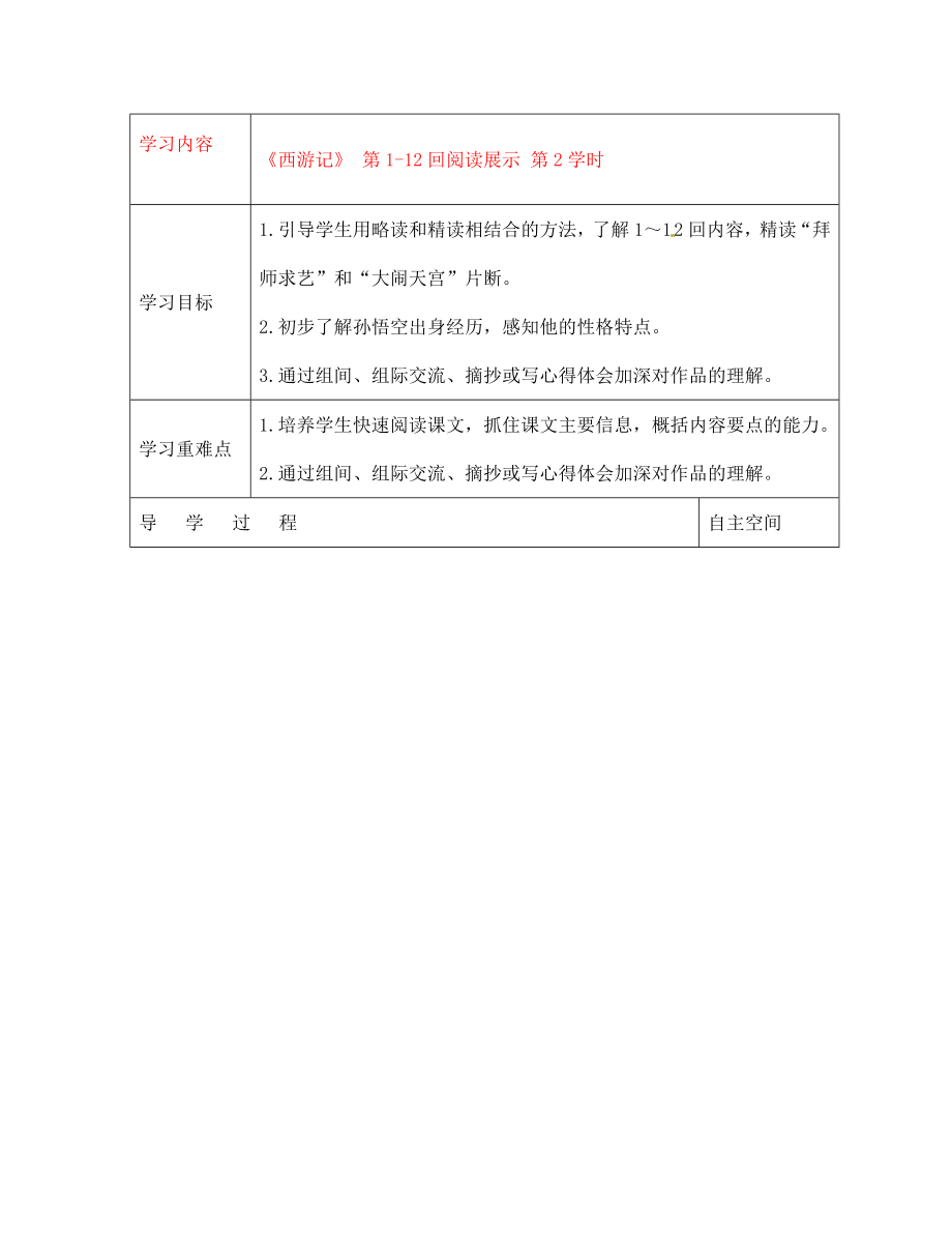 黑龍江省大慶市 第二十七中學(xué)七年級語文下冊《《西游記》 第1-12回閱讀展示 第2學(xué)時》導(dǎo)學(xué)案（無答案） 蘇教版_第1頁