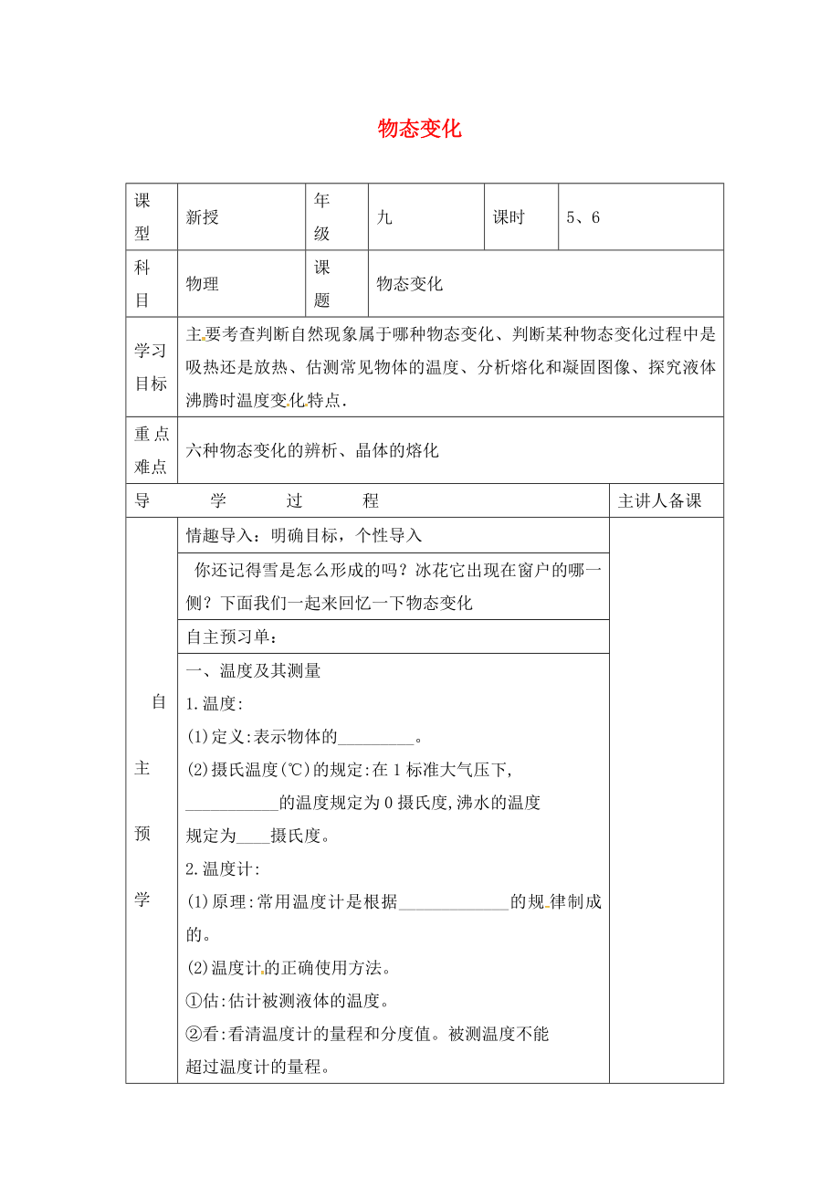 湖南省邵東縣仙槎橋鎮(zhèn)2020屆中考物理一輪復(fù)習(xí) 物態(tài)變化導(dǎo)學(xué)案（無答案）_第1頁