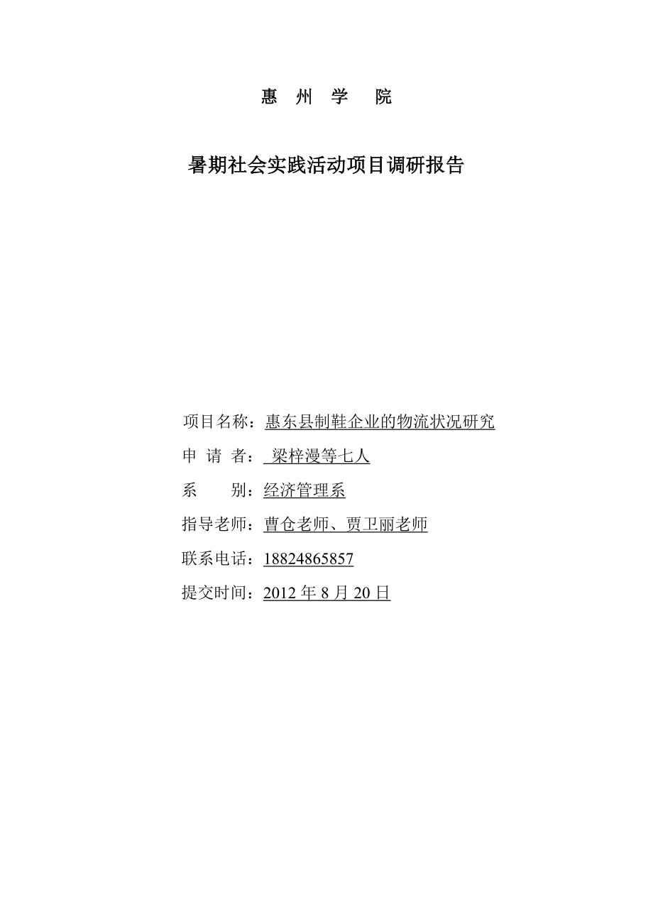 惠东县制鞋企业的物流状况研究报告_第1页