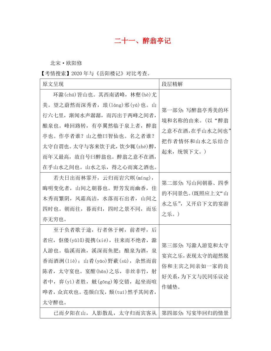 湖南省益陽市2020年中考語文 第二部分 古詩文閱讀 二十一 醉翁亭記素材 北師大版（通用）_第1頁