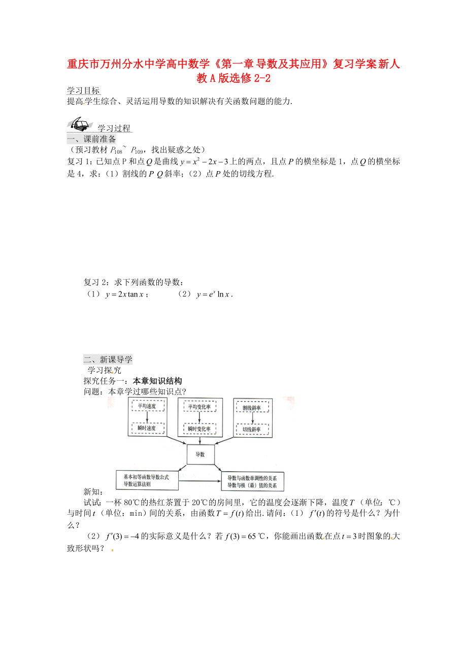 重慶市萬州分水中學(xué)高中數(shù)學(xué)《第一章 導(dǎo)數(shù)及其應(yīng)用》復(fù)習(xí)學(xué)案 新人教A版選修2-2_第1頁