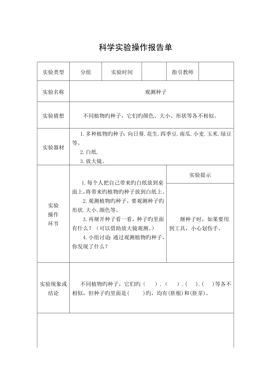 2022教科版三年级科学下全册实验报告单_第1页