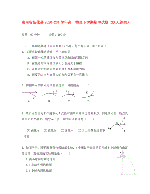 湖南省新化县2020-201学年高一物理下学期期中试题 文（无答案）