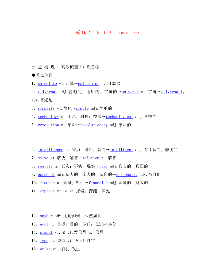 2020年高考英语 经典实用 Unit 3 Computers要点梳理+重点突破 新人教版必修2_第1页