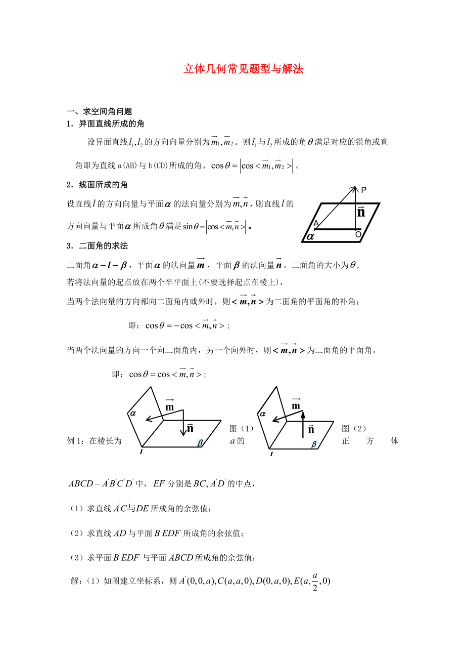 高中數(shù)學(xué) 考前歸納總結(jié) 立體幾何常見題型與解法_第1頁