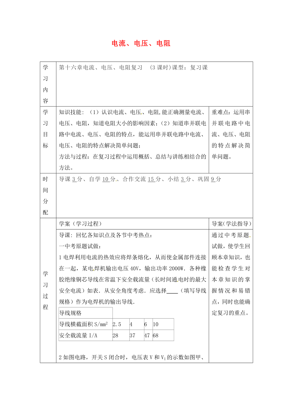 陜西省山陽縣色河中學(xué)九年級(jí)物理全冊(cè)《第十六章 電壓 電阻》復(fù)習(xí)導(dǎo)學(xué)案（無答案）（新版）新人教版_第1頁