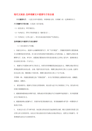 江蘇省灌云縣四隊中學高考語文 閱讀指導 現(xiàn)代文閱讀怎樣理解文中重要句子的含意