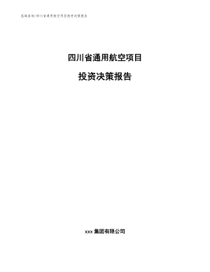 四川省通用航空项目投资决策报告【参考范文】