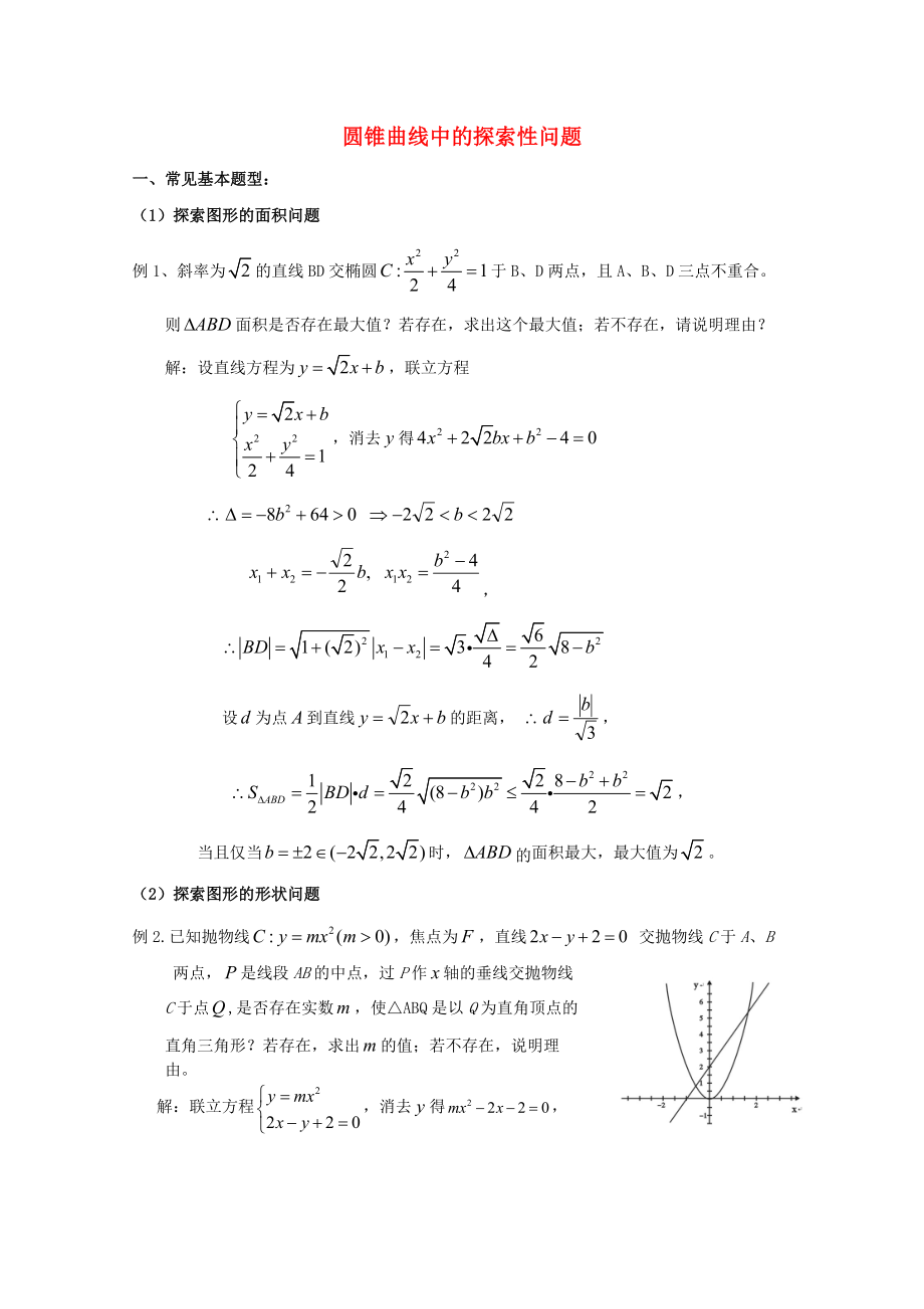 高中數(shù)學(xué) 考前歸納總結(jié) 圓錐曲線中的探索性問題_第1頁