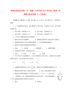 湖南省婁底市雙峰一中漣源一中等五校2020學(xué)年高二物理上學(xué)期期中聯(lián)考試題 文（無答案）