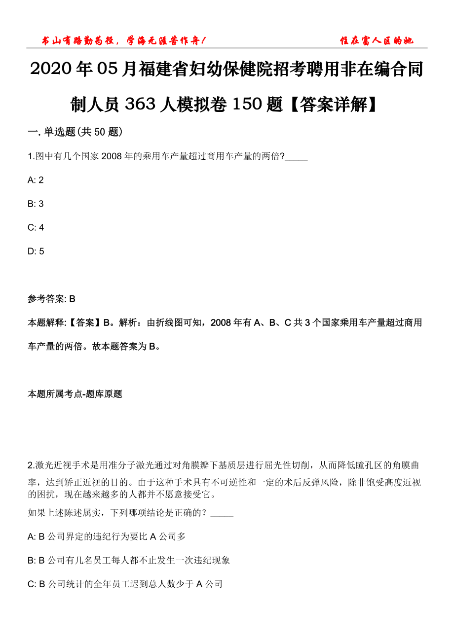 2020年05月福建省婦幼保健院招考聘用非在編合同制人員363人模擬卷150題【答案詳解】第三十一期_第1頁(yè)