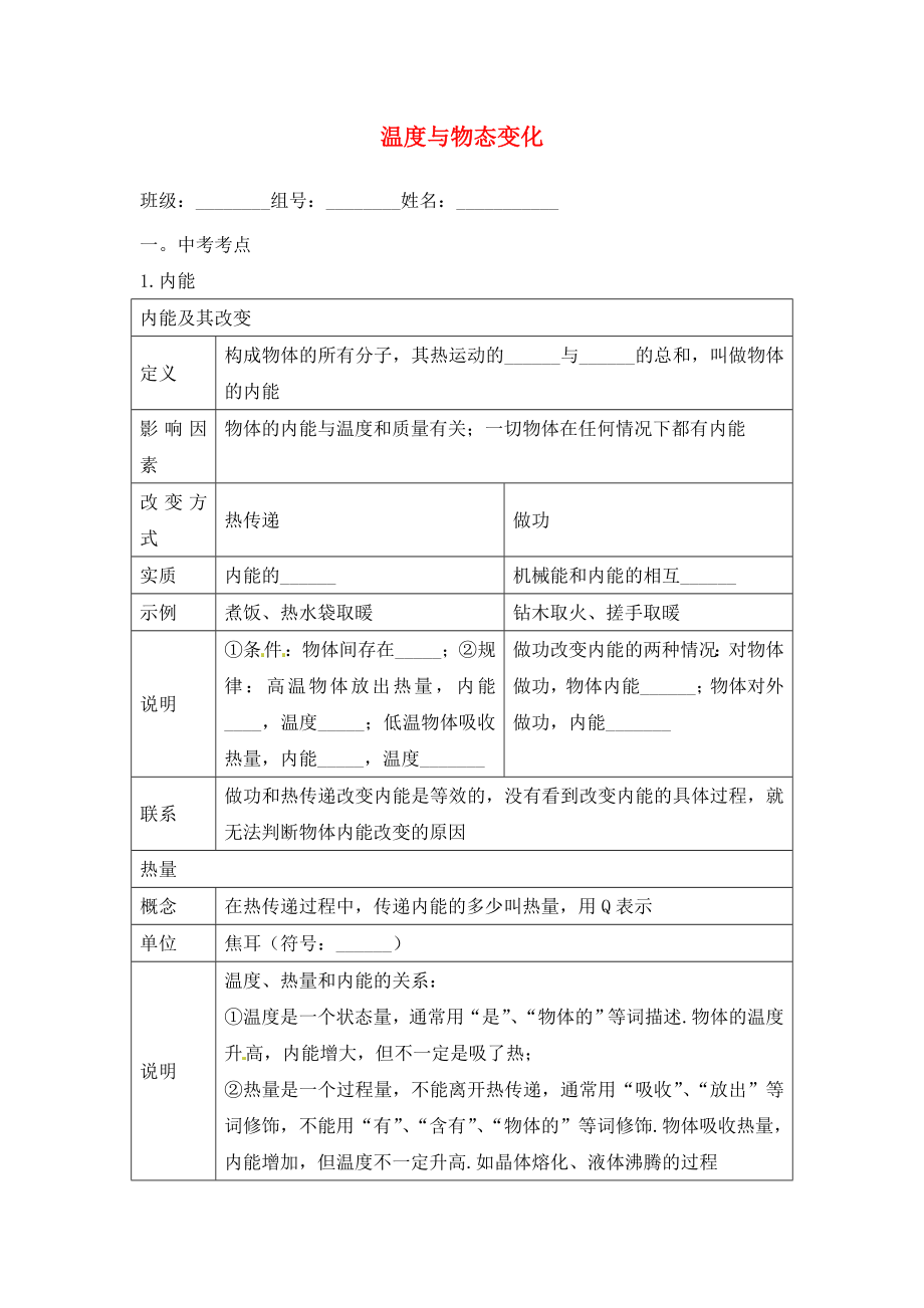 福建省南安市石井鎮(zhèn)厚德中學(xué)2020屆中考物理第一輪復(fù)習(xí) 溫度與物態(tài)變化學(xué)案（無(wú)答案）_第1頁(yè)