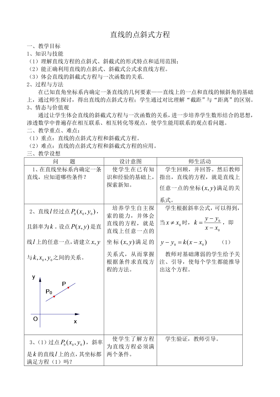 高中數(shù)學(xué)直線的點斜式方程教案 新課標(biāo) 人教版 必修2(A)_第1頁