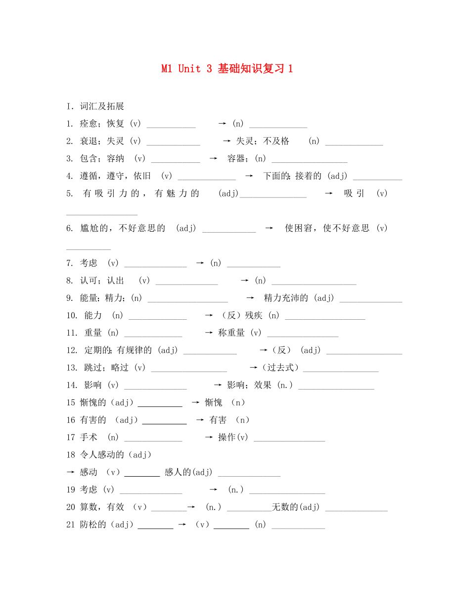 江苏省姜堰市张甸中学高三英语一轮复习 Module1 Unit3基础知识复习1_第1页