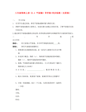 陕西省龙凤培训学校八年级物理上册《3.4 平面镜》导学案+同步检测（无答案）（新版）苏科版