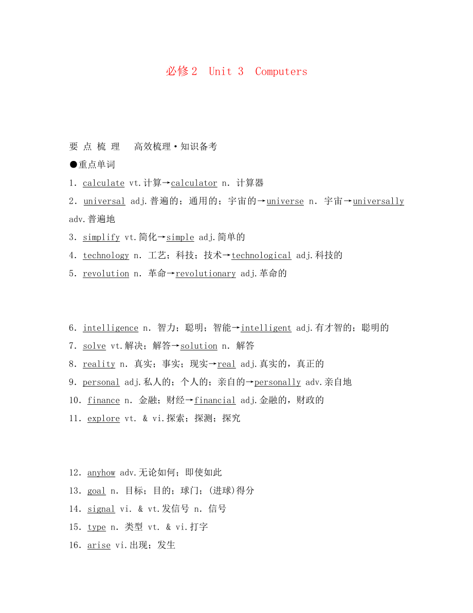 2020年高考英語 Unit 3 Computers要點梳理+重點突破 新人教版必修2_第1頁