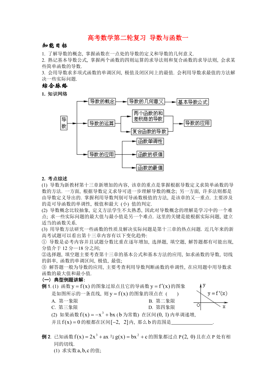 高考數(shù)學(xué)第二輪復(fù)習(xí) 導(dǎo)數(shù)與函數(shù)一 人教版_第1頁