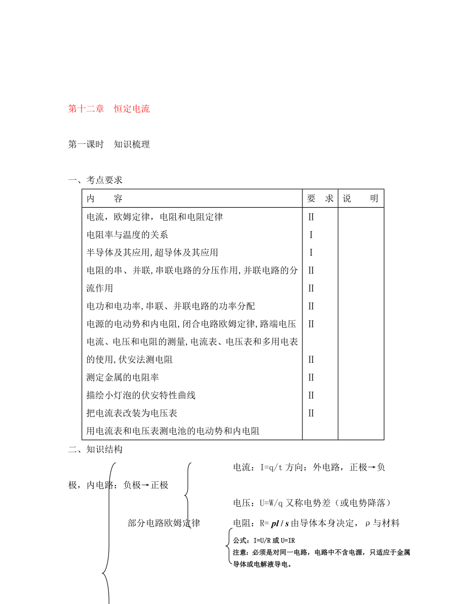 湖北省紅安一中高三物理書(shū)聯(lián)版資料 恒定電流_第1頁(yè)