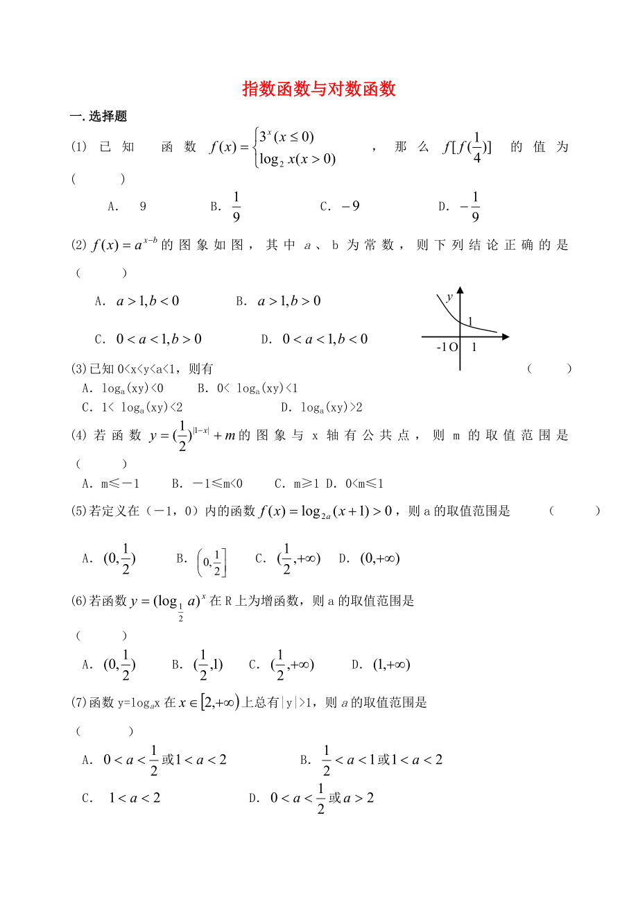 高中數學《指數函數與對數函數的關系》同步練習6 新人教B版必修1_第1頁