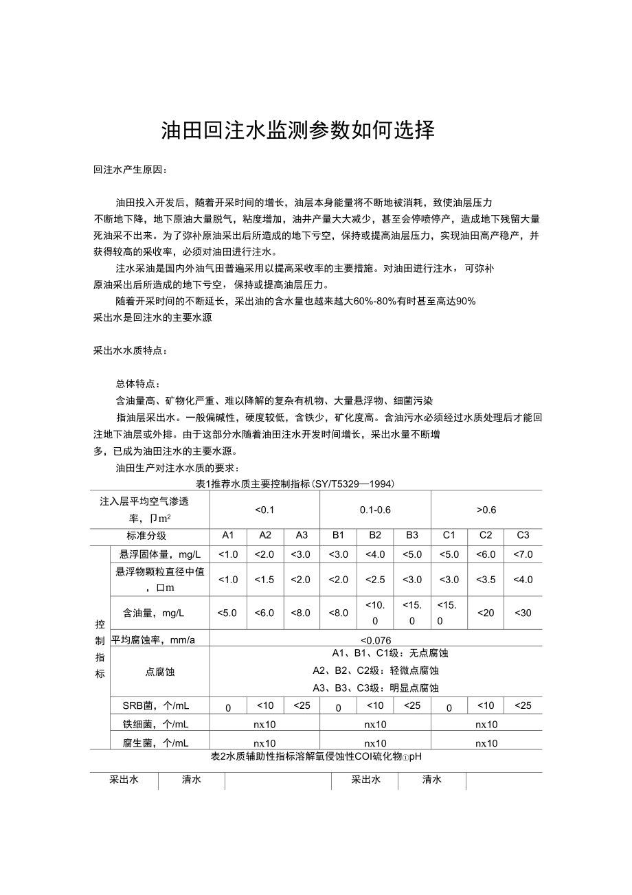 油田回注水监测参数选择_第1页