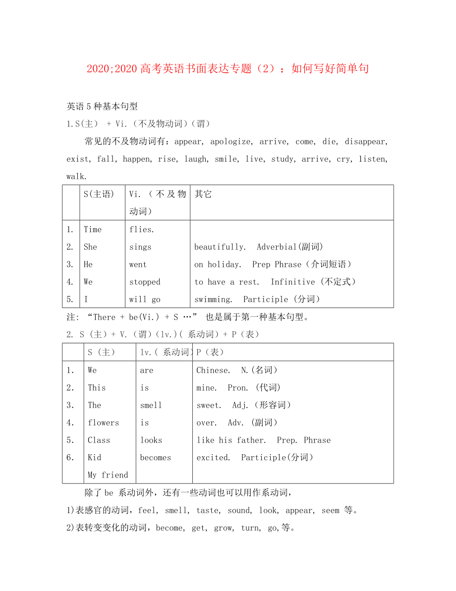 2020高考英語 如何寫好簡單句教案_第1頁