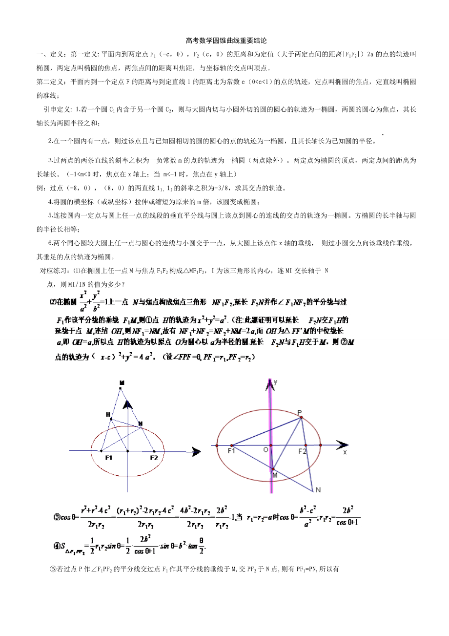 高考数学中圆锥曲线重要结论的最全总结_第1页