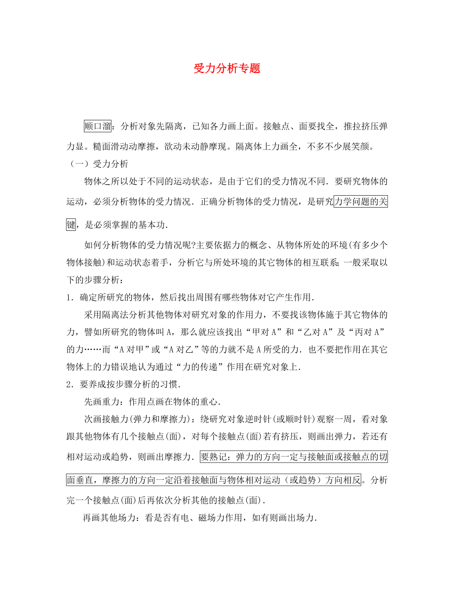 高中物理 第三章 相互作用 受力分析專題 新人教版必修1_第1頁