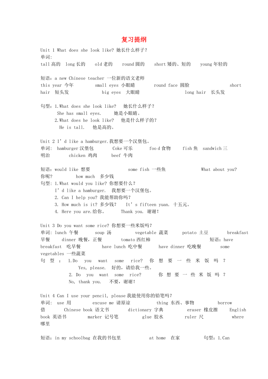 2020學年五年級英語上冊 知識歸納 湘少版（三起）_第1頁