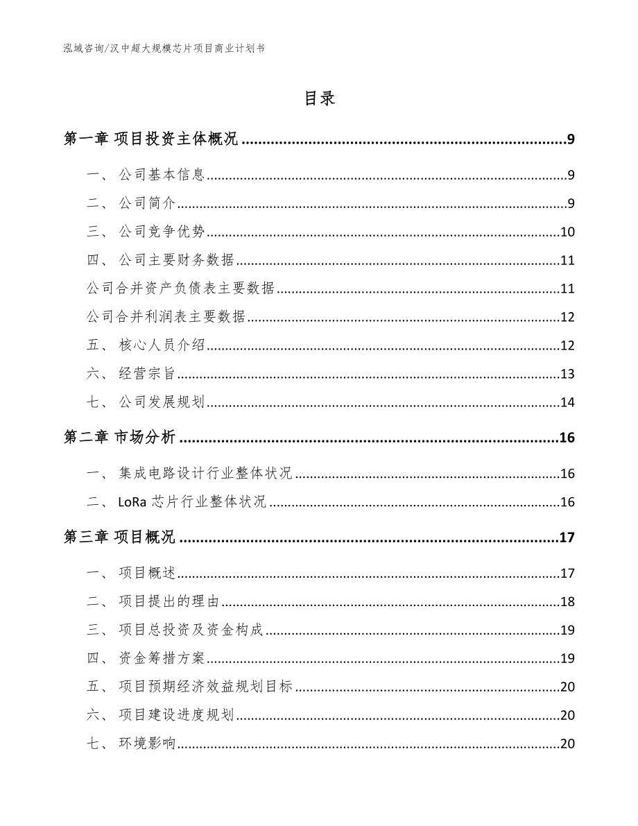 汉中超大规模芯片项目商业计划书_第1页