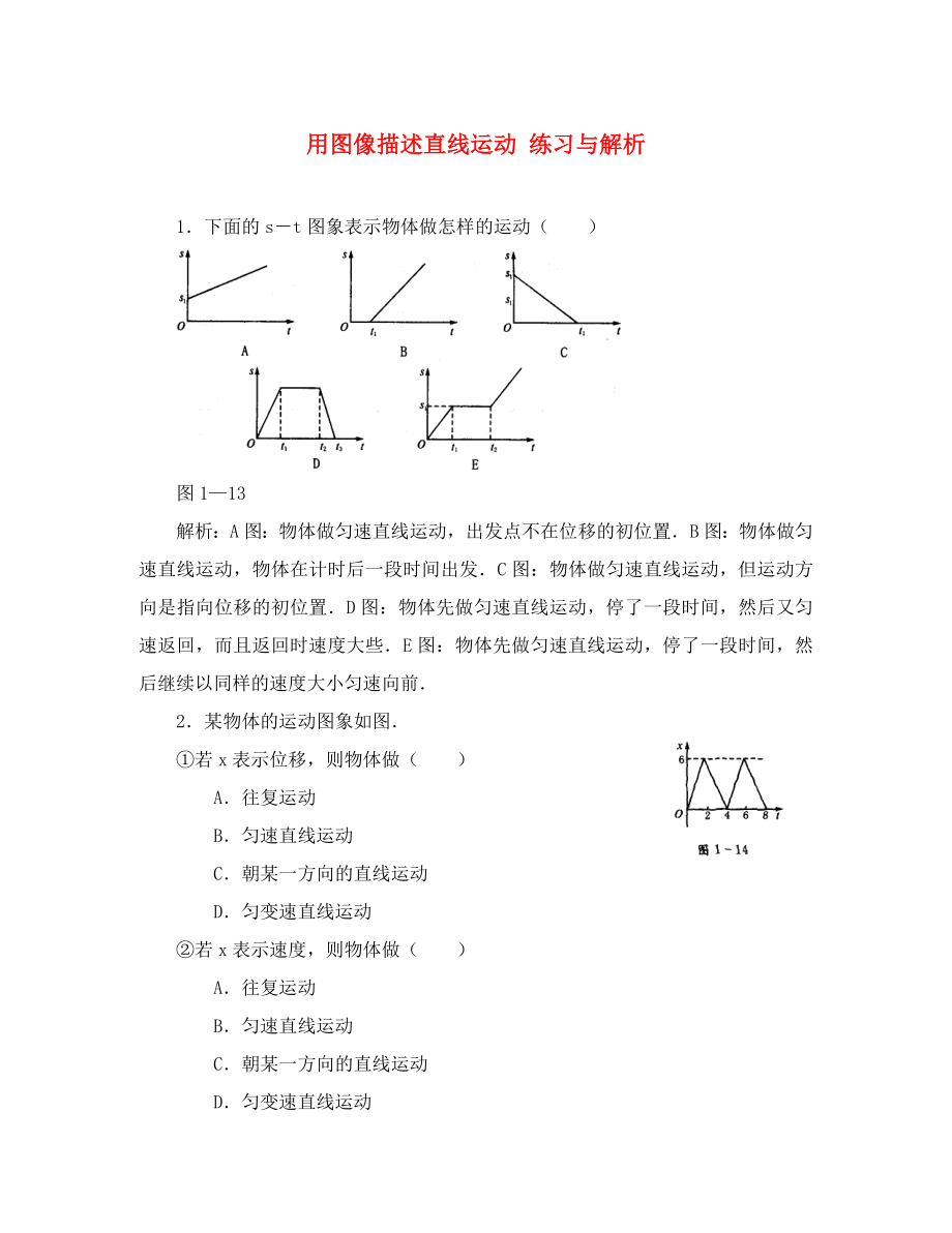 高中物理必修1用圖像描述直線運(yùn)動(dòng) 練習(xí)與解析_第1頁(yè)