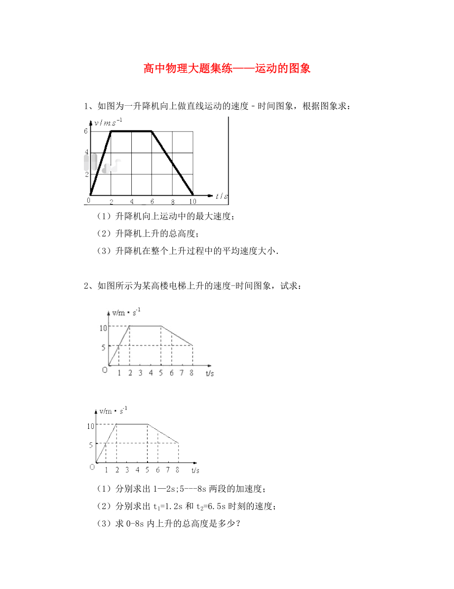 黑龍江省大慶市喇中高考物理材料 大題集練 運動的圖象（通用）_第1頁