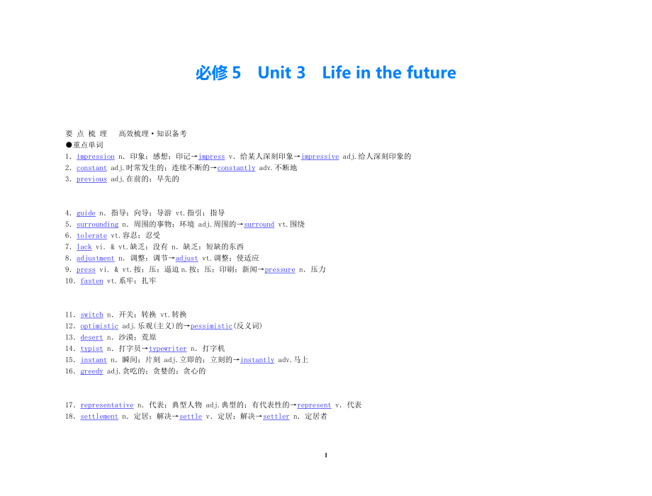 2021年高考英語 經(jīng)典實用 Unit 3 Life in the future要點梳理+重點突破 新人教版必修5_第1頁