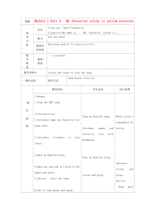 2020春三年級英語下冊 Module 1 Unit 2 My favourite colour is yellow教案 外研版（三起）