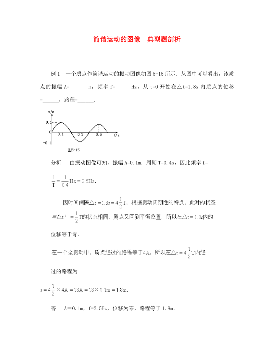 高二物理 簡諧運(yùn)動(dòng)的圖像 典型題剖析_第1頁