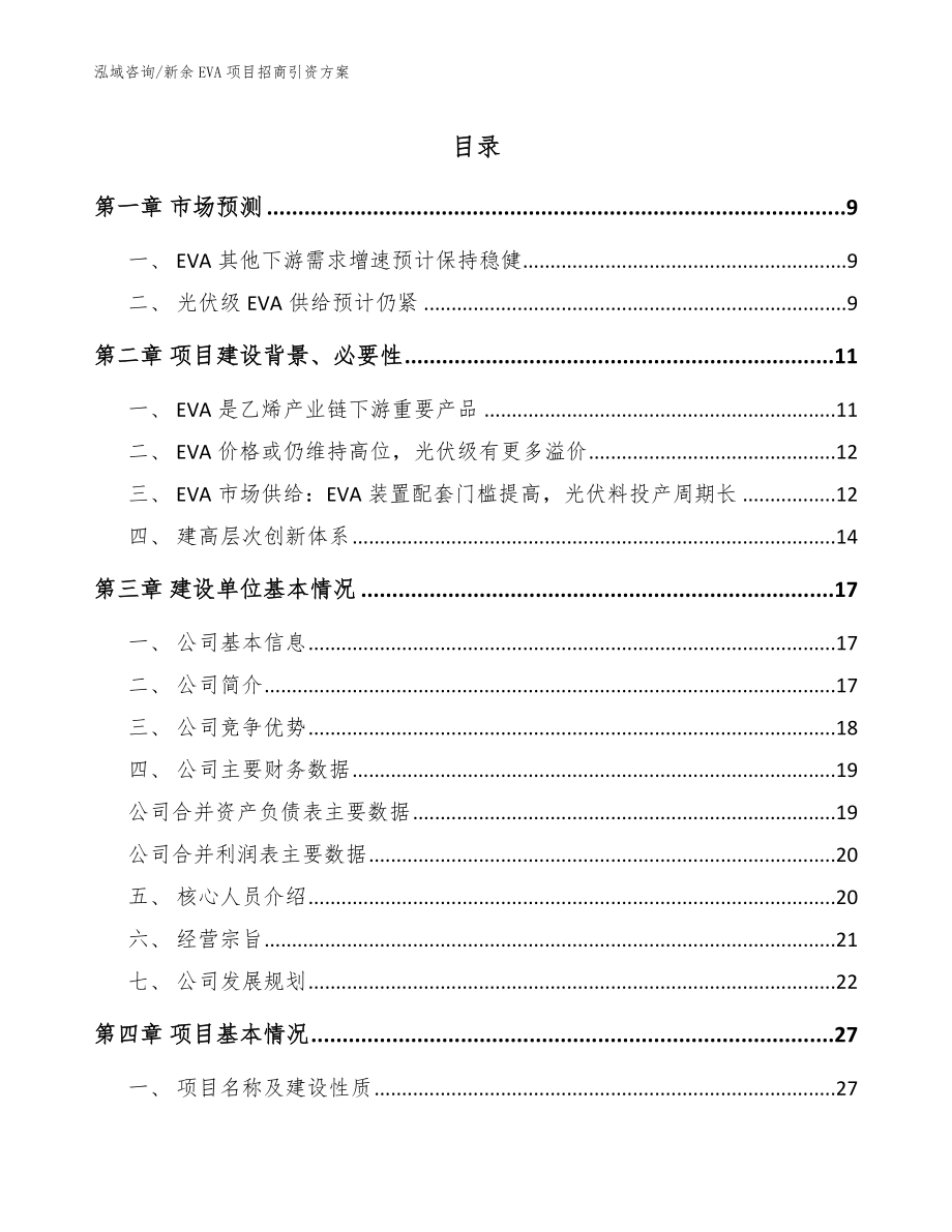 新余EVA项目招商引资方案（范文参考）_第1页